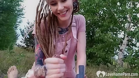Horny girlfriend uses her feet on my stiffy