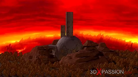 A sexy young blonde gets fucked hard by a fire demon in the dungeon