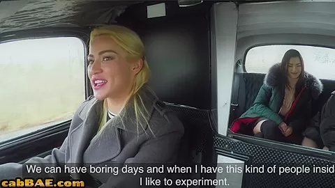 Taxi driving babe enjoys licking with sapphic passengers