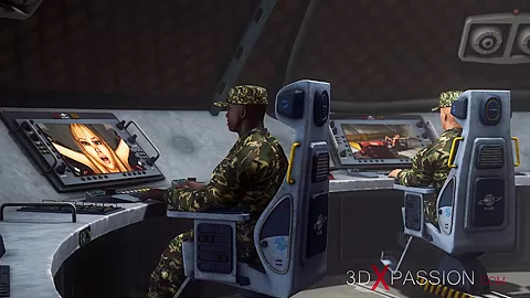 Fuck system in Area 51. Female android fucks hard a sexy blonde
