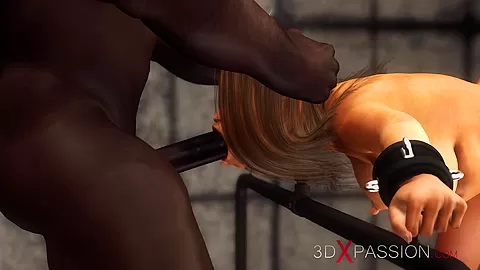 BDSM in prison. A sexy cuffed brunette with many boobs gets fucked hard by a big black cock