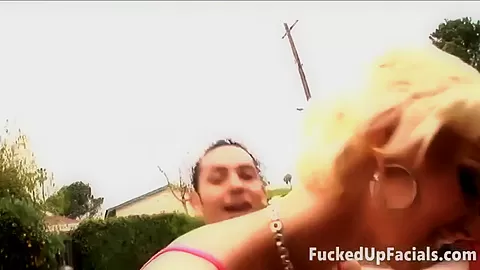 Facialized bukkake bitch takes cum