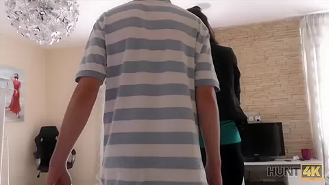 HUNT4K. Cute young babe with nice natural breasts makes hunter happy