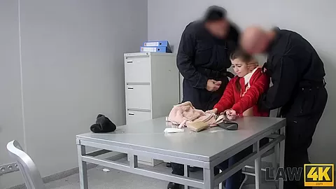 LAW4k. Pretty dollface with petite body gets used by two guards