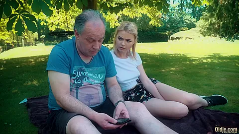 Petite teen 18+ fucked hard by grandpa on a picnic outdoors