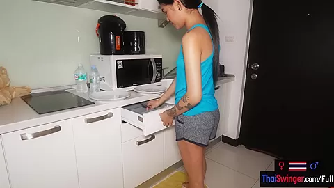 Tiny Thai amateur teen 18+ girlfriend Namtam homemade dinner and fucked