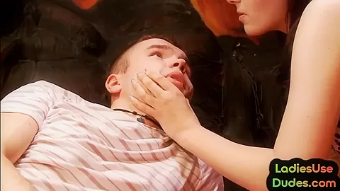 Femdom 3some teens 18+ pegging dude butt while jerking his cock