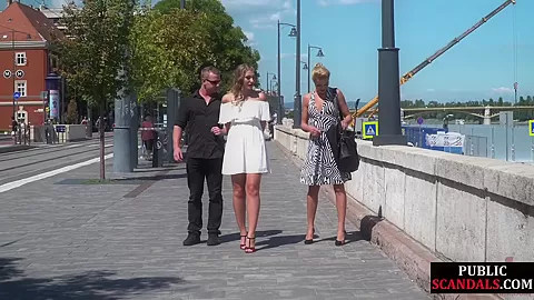 Bondage amateur babe in high heels pussyfucked in public