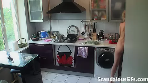 Teasing blonde teen 18+ cooks naked