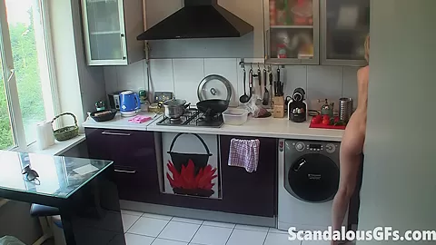 Teasing blonde teen 18+ cooks naked