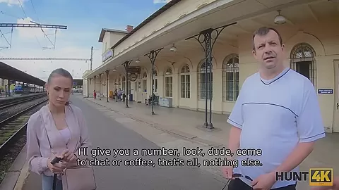 HUNT4K. Elegant coquette makes money for train using her sexy body