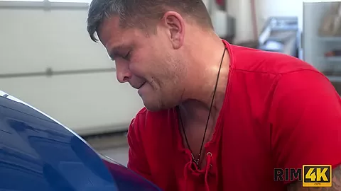 RIM4K. After a hard shift in the garage, man receives amazing rimjob