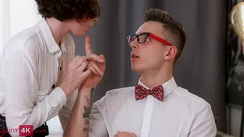 Playful brunette tempts modest boyfriend into hot quickie