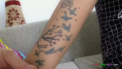 Cute tattooed Thai teen 18+ gives me a sensual blowjob