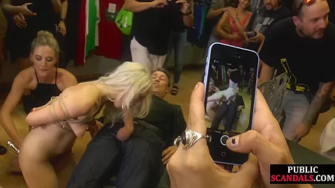 BDSM slut public 3some DP fucked n whipped in front of crowd