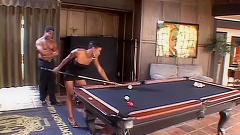 Fine ebony bitch fucked across pool table