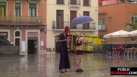 Public slut humiliated on the street by her strict domina