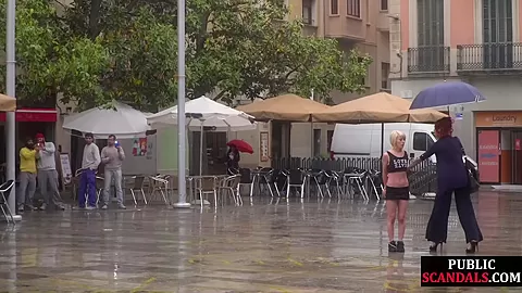 Public slut humiliated on the street by her strict domina