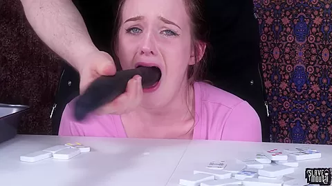 Bdsm babe gags on toy and throats dick
