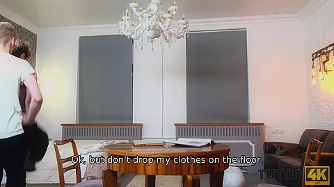 TUTOR4K. MILF wearing official suit makes younger guy go crazy about fucking