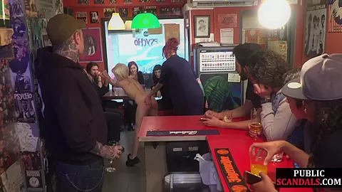 BDSM slut publicly fucked in bar in front of