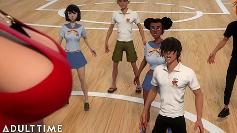 ADULT TIME - Big Titty Hentai Gym Teacher Shows The Class How To Give Head