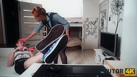 TUTOR4K. Older redhead isnt private teacher for man but just a slut