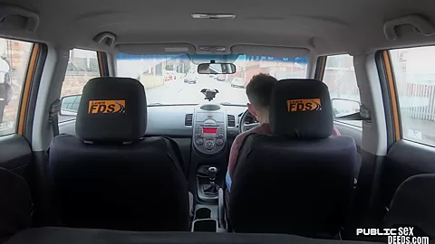 Busty brit driving student 18+ publicly cockrides on front seat