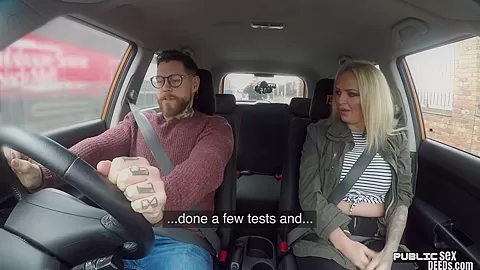 Busty brit driving student 18+ publicly cockrides on front seat