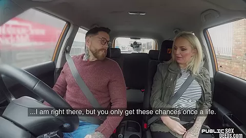 Busty brit driving student 18+ publicly cockrides on front seat