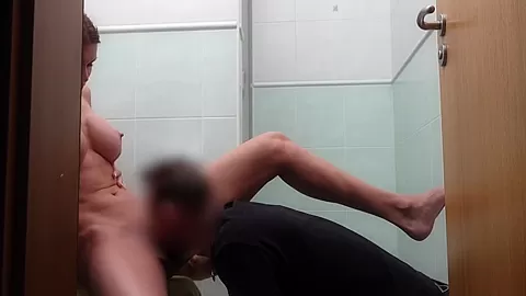 Horny milf gets pussylicked and fucked in the bathroom