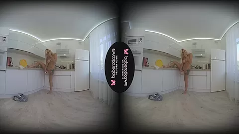 Cindy Key with big boobs plays with a toy in her kitchen - BaberoticaVR
