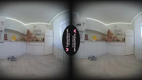 Cindy Key with big boobs plays with a toy in her kitchen - BaberoticaVR