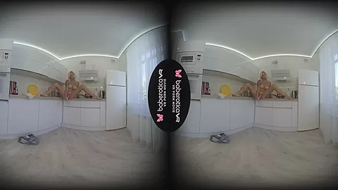 Cindy Key with big boobs plays with a toy in her kitchen - BaberoticaVR