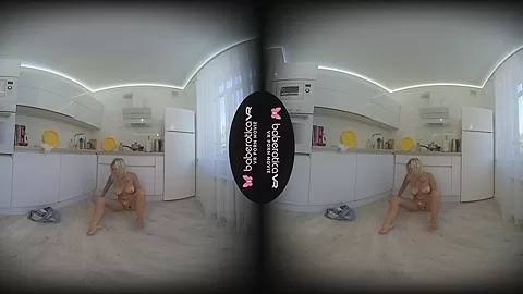 Cindy Key with big boobs plays with a toy in her kitchen - BaberoticaVR
