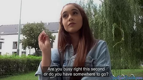 Crazy slut with natural tits gets fucked outdoor in public