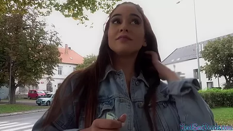 Crazy slut with natural tits gets fucked outdoor in public