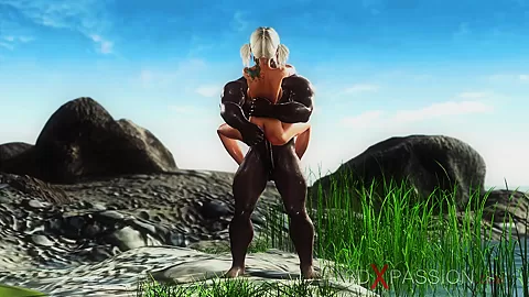 Outdoor hot sex! Big black cock fucks hard a sexy blonde in the island