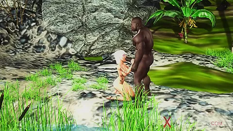 Outdoor hot sex! Big black cock fucks hard a sexy blonde in the island