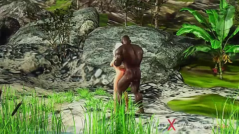 Outdoor hot sex! Big black cock fucks hard a sexy blonde in the island
