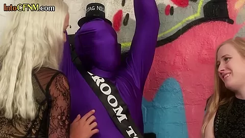 CFNM mistresses humiliating and tugging bound subs dick