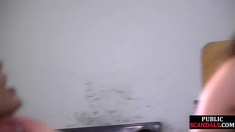 Busty public slut rimming and sucking mechanic cock