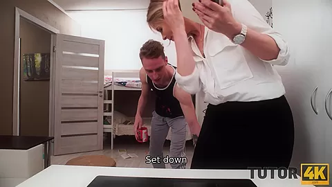 TUTOR4K. Instead of literature blond tutor enjoys hot sex with student 18+