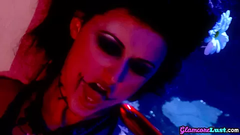 Glamcore cosplayer dildo fucking solo pussy under shower