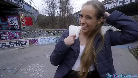 Finish blonde babe gets picked up in public has outdoor sex