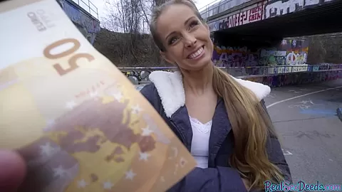 Finish blonde babe gets picked up in public has outdoor sex