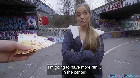 Finish blonde babe gets picked up in public has outdoor sex