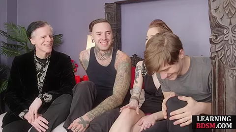 Bisexual threesome couple do doggy and blowjob in video
