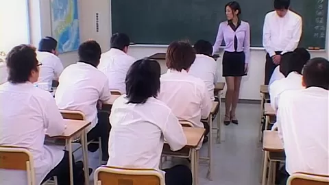 Japanese Teacher degraded and Cum covered by her students 18+ in Class