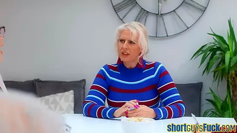 Busty MILFs plowed by lil guy after giving him blowjob